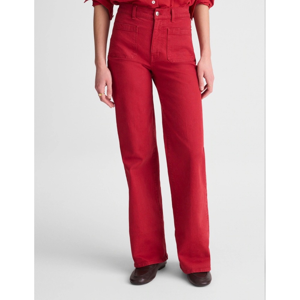 Madewell Womens Emmy Wide-Leg Denim Pants Cherry Red High Rise 29 Tall New - Picture 1 of 10